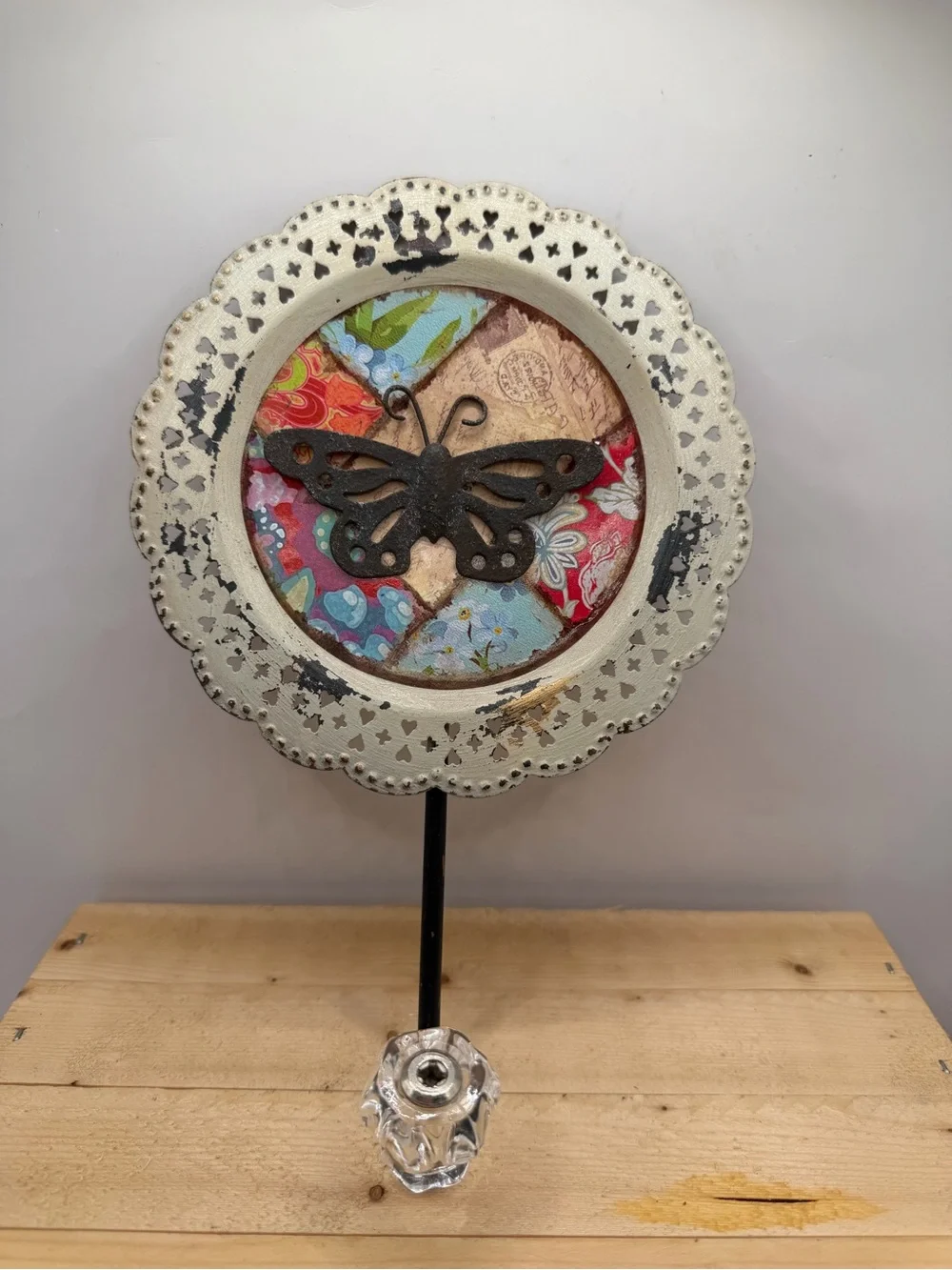 Shabby Chic Butterfly Wall Hook Floral Patchwork Cottagecore Decor
